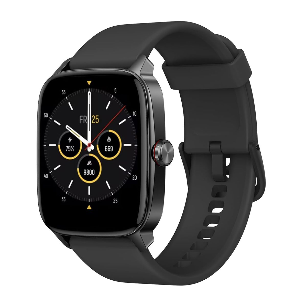 Black smartwatch with a black wrist strap